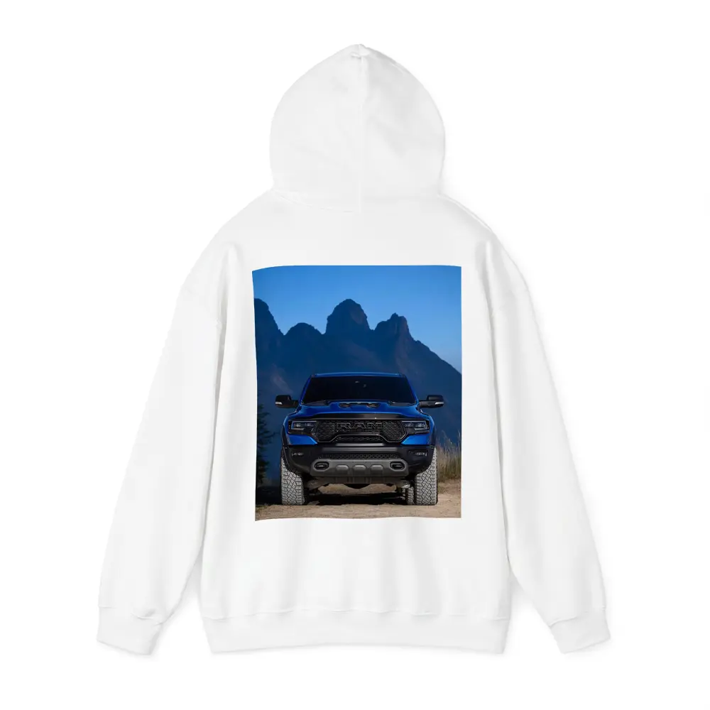 Ram TRX Blue Truck Mountain Background – Hoodies