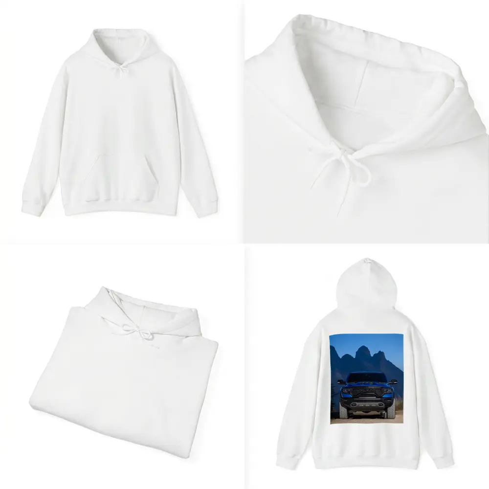 Ram TRX Blue Truck Mountain Background – Hoodies