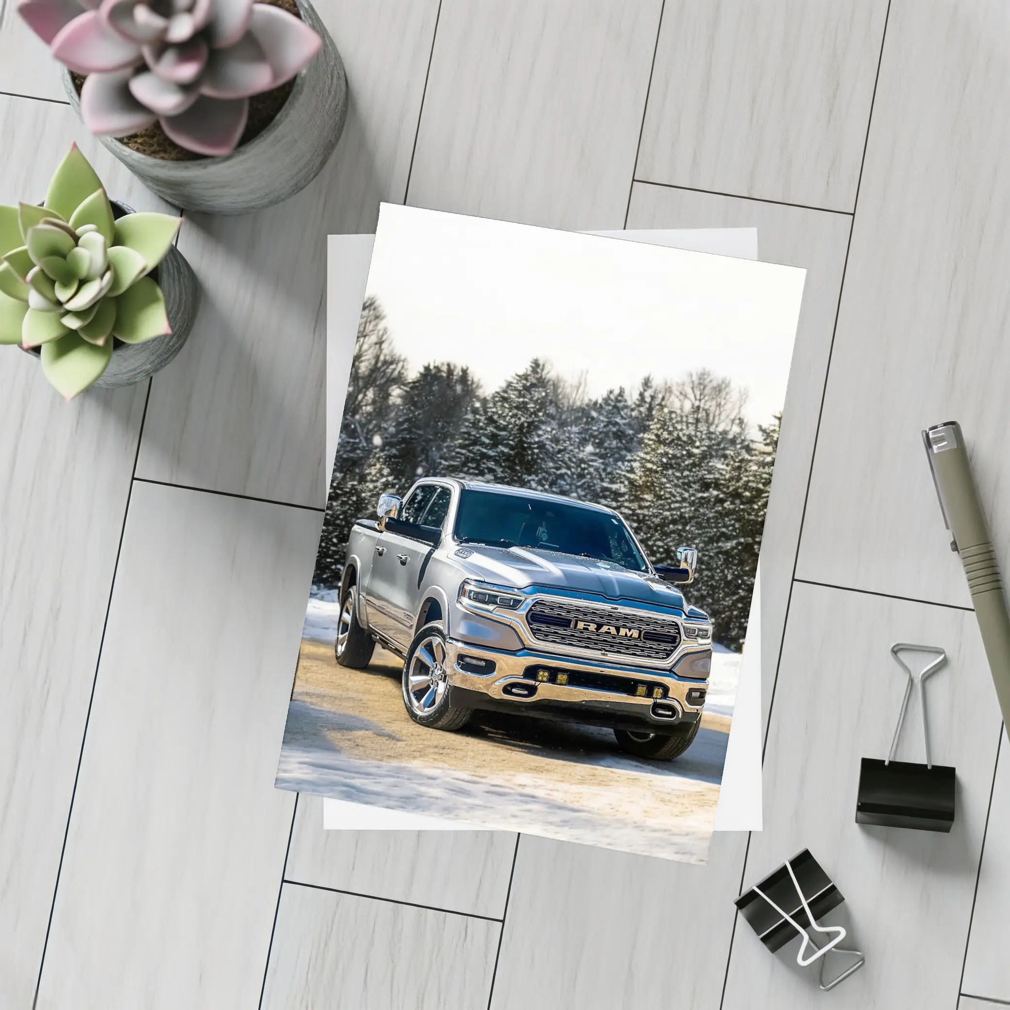 Ram Truck Silver Winter Snow Forest – Postcards