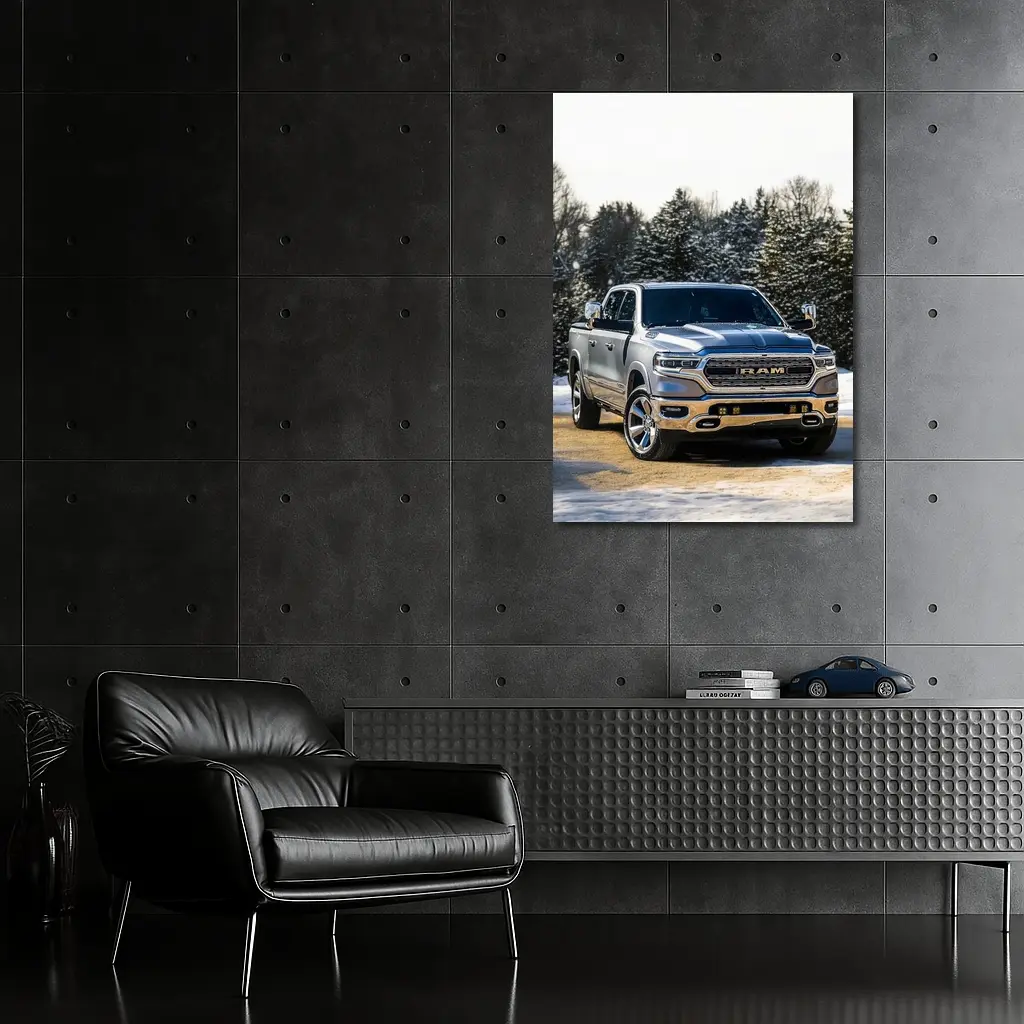 Ram Truck Silver Winter Snow Forest – Wall Art