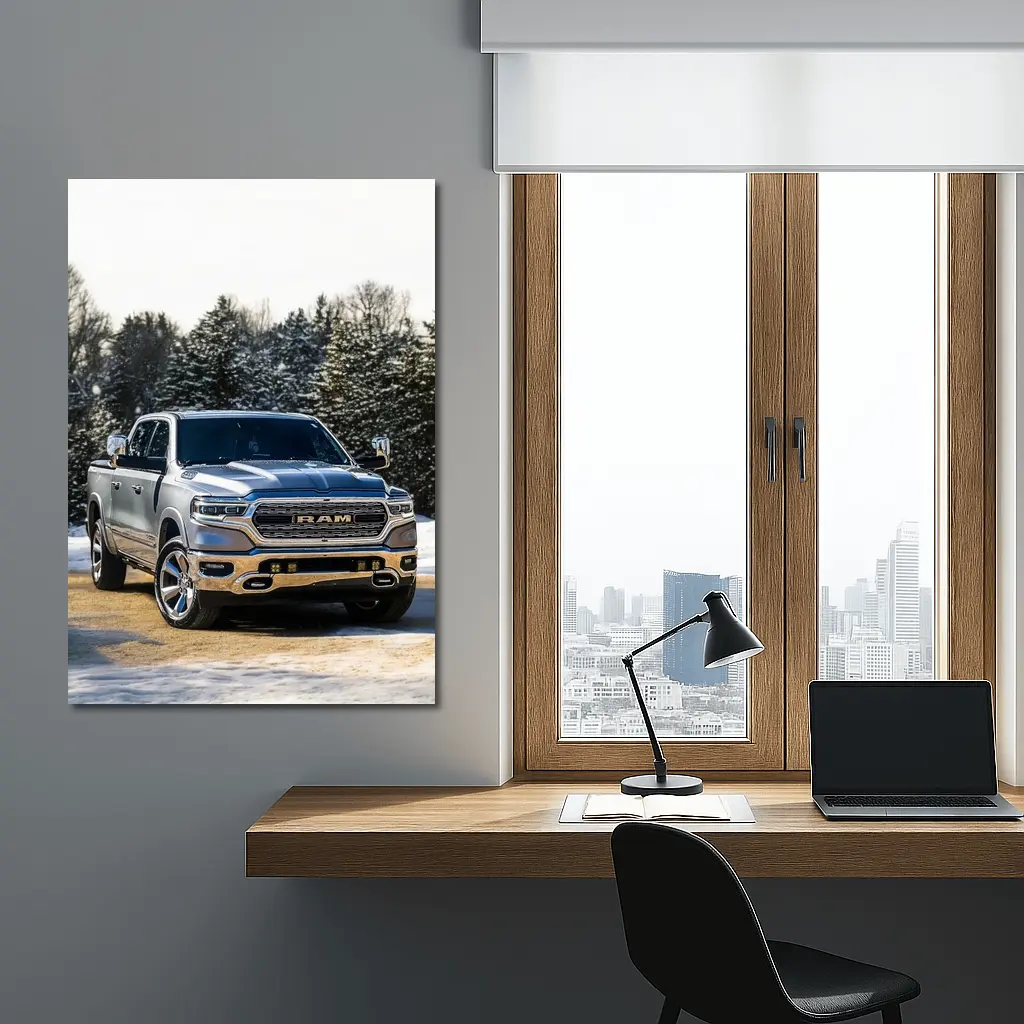 Ram Truck Silver Winter Snow Forest – Wall Art