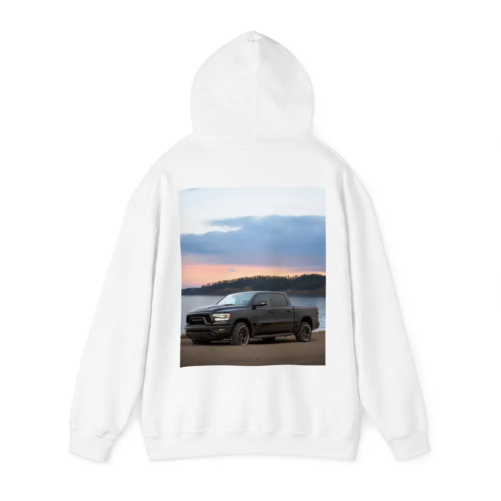 Ram Truck Black Parked By Lake Sunset – Hoodies