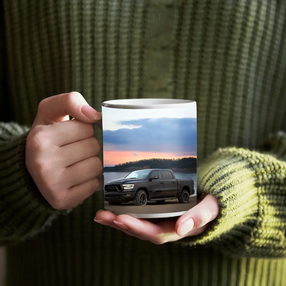 Ram Truck Black Parked By Lake Sunset – Mugs