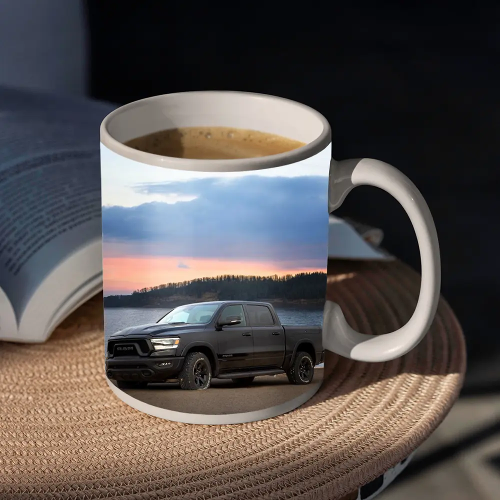 Ram Truck Black Parked By Lake Sunset – Mugs