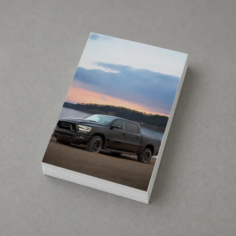 Ram Truck Black Parked By Lake Sunset – Postcards