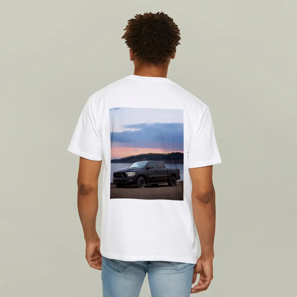 Ram Truck Black Parked By Lake Sunset – T-Shirts