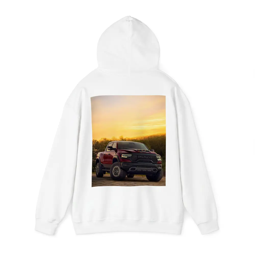 Ram Truck Parked Against Golden Sunset Sky – Hoodies
