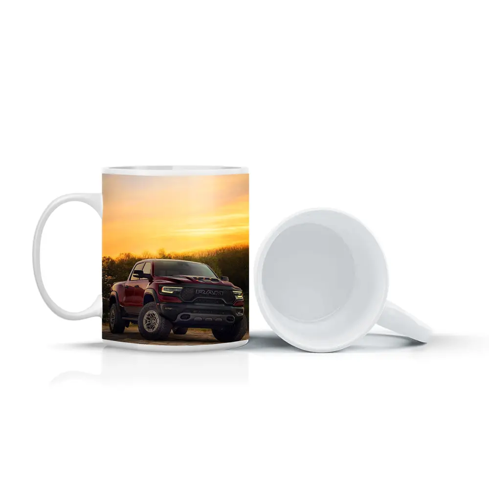 Ram Truck Parked Against Golden Sunset Sky – Mugs