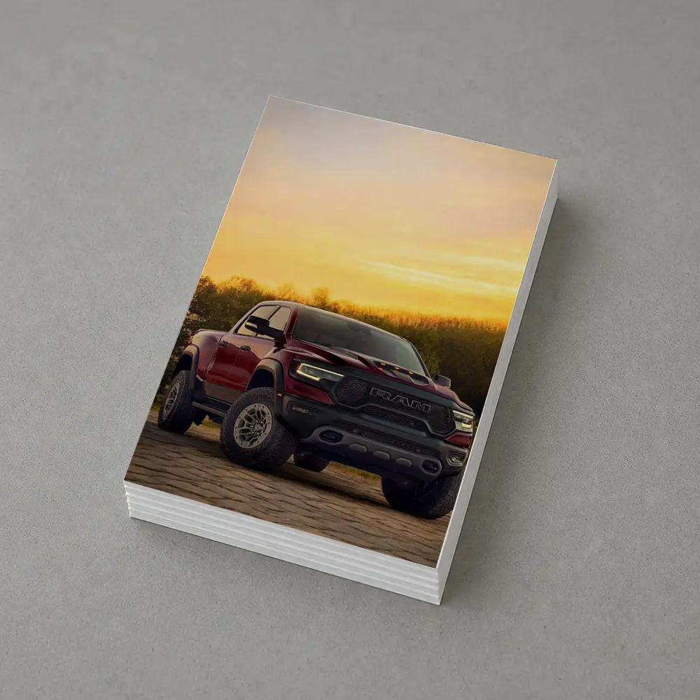 Ram Truck Parked Against Golden Sunset Sky – Postcards