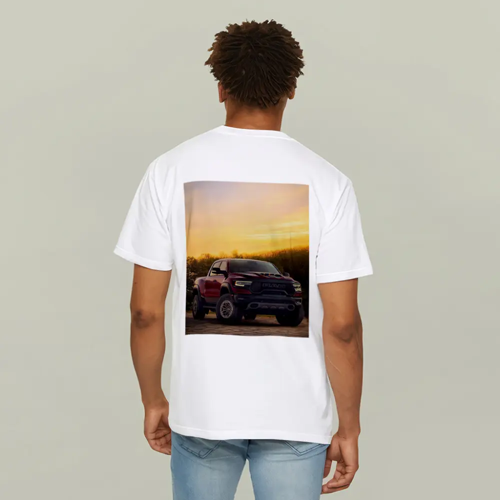 Ram Truck Parked Against Golden Sunset Sky – T-Shirts