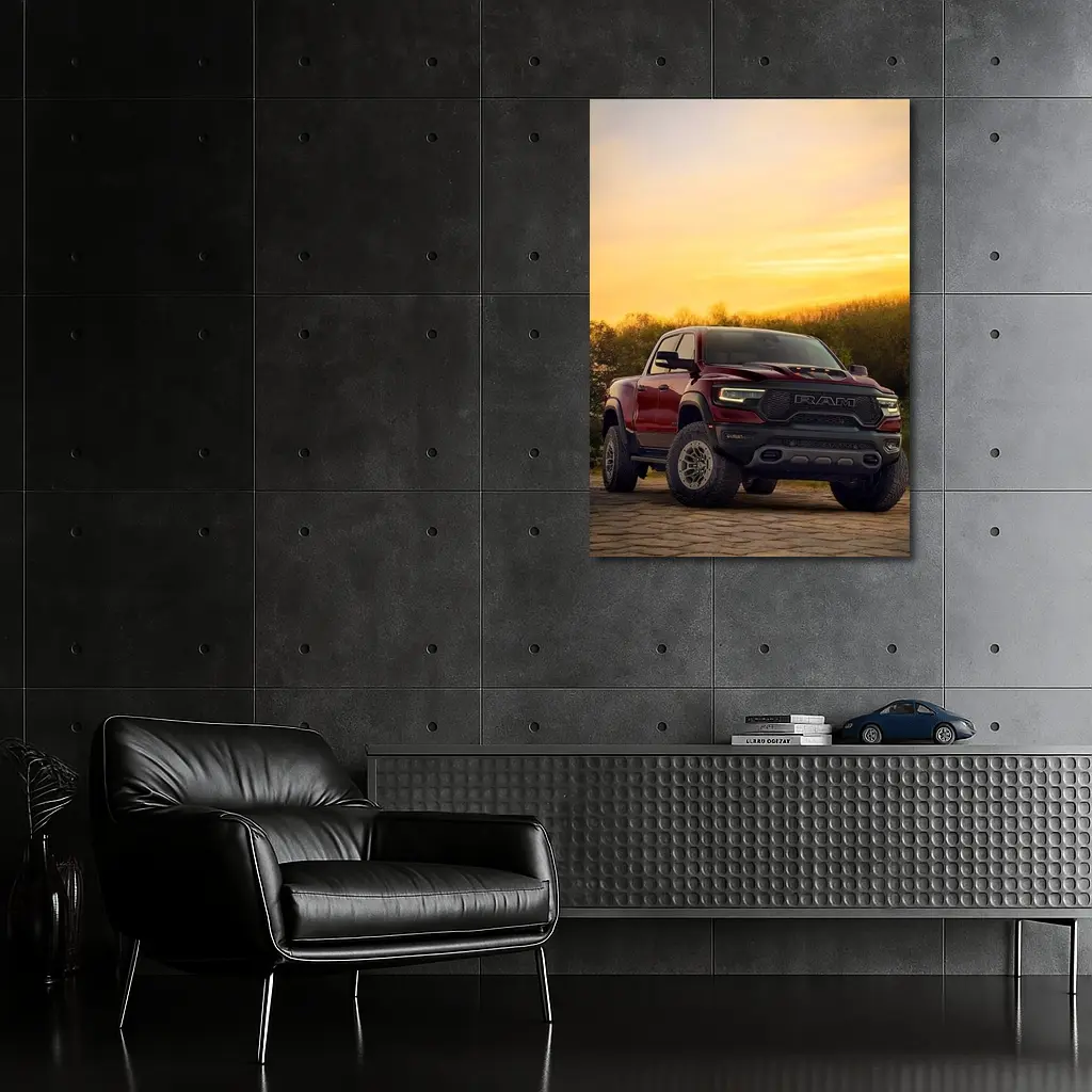 Ram Truck Parked Against Golden Sunset Sky – Wall Art