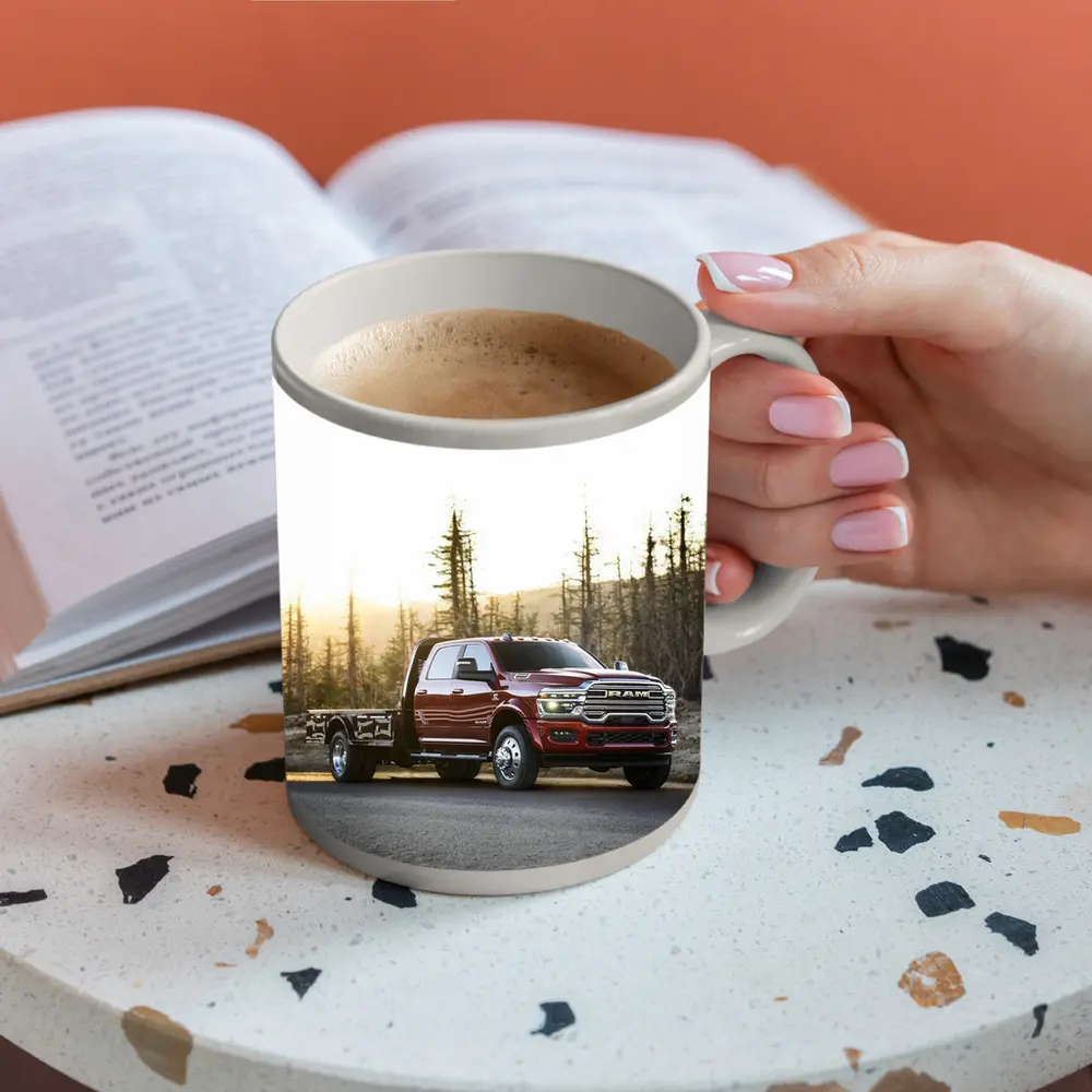 Ram Truck Red on Forest Desert Road – Mugs