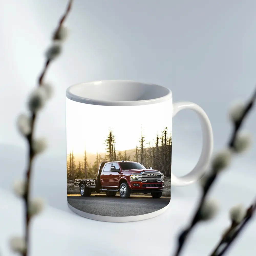 Ram Truck Red on Forest Desert Road – Mugs