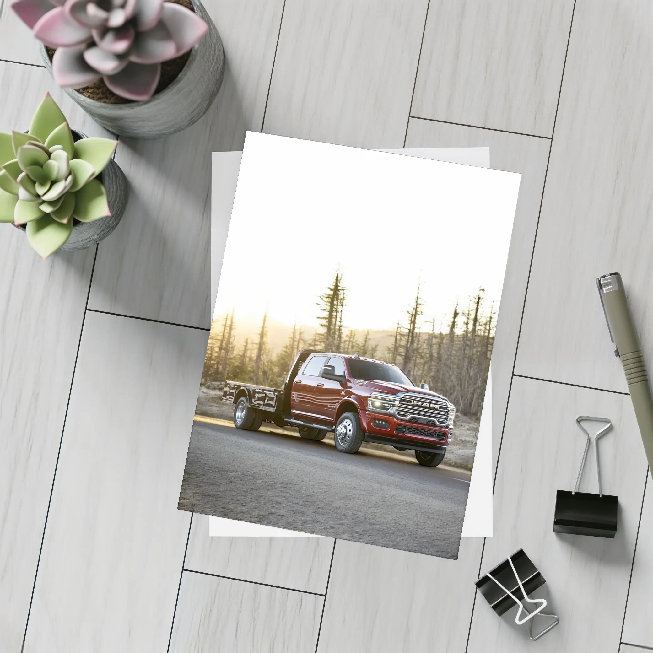 Ram Truck Red on Forest Desert Road – Postcards