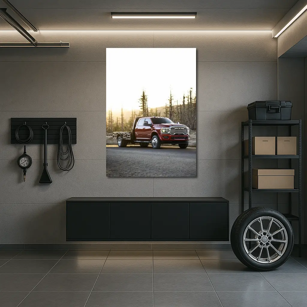 Ram Truck Red on Forest Desert Road – Wall Art
