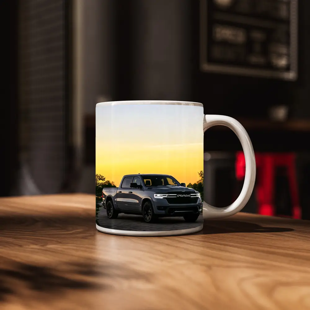 Ram Truck Parked at Golden Sunset – Mugs