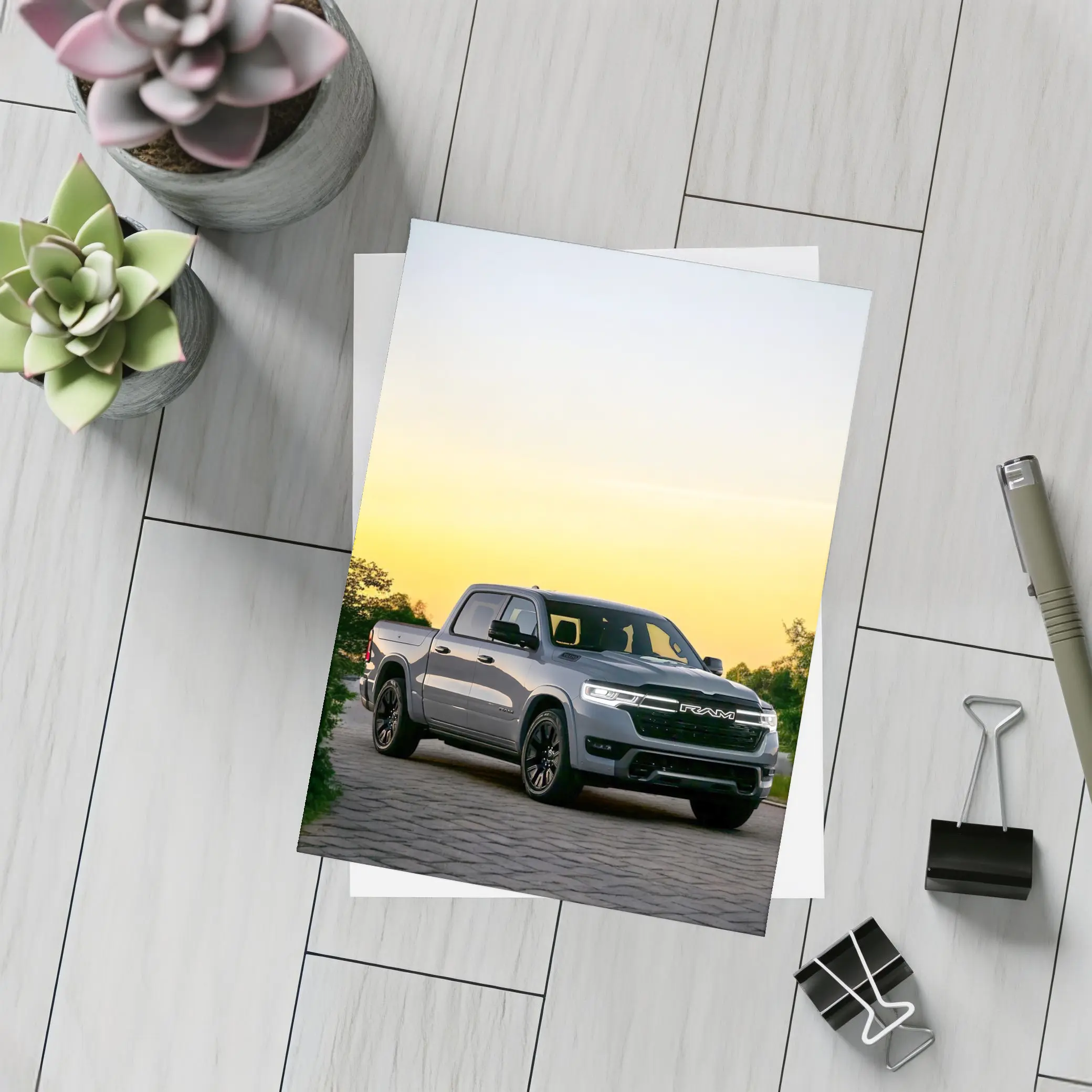 Ram Truck Parked at Golden Sunset – Postcards