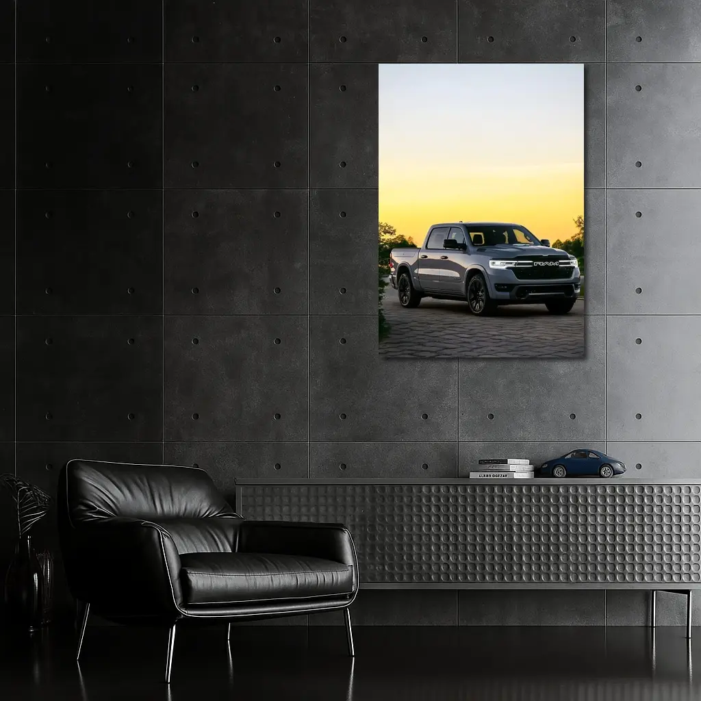 Ram Truck Parked at Golden Sunset – Wall Art