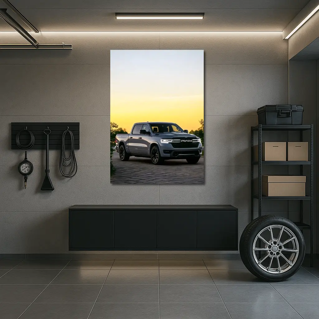 Ram Truck Parked at Golden Sunset – Wall Art