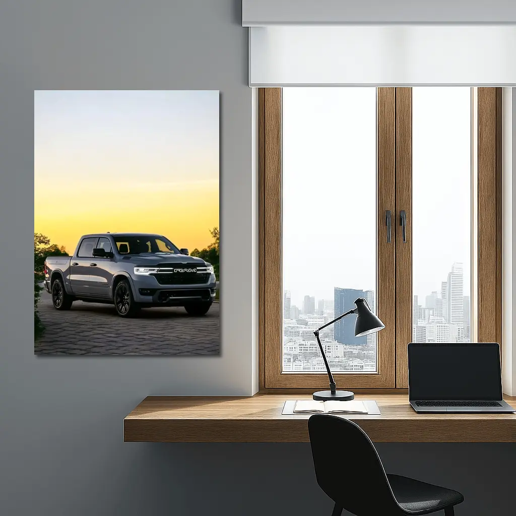 Ram Truck Parked at Golden Sunset – Wall Art