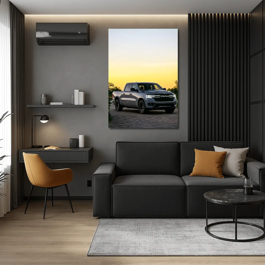 Ram Truck Parked at Golden Sunset – Wall Art