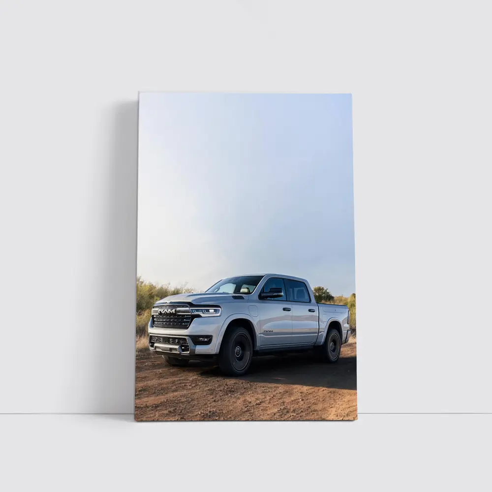 Ram Truck Silver Pickup Dusty Desert Road – Wall Art