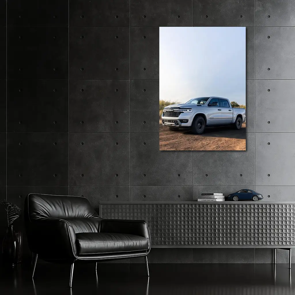 Ram Truck Silver Pickup Dusty Desert Road – Wall Art