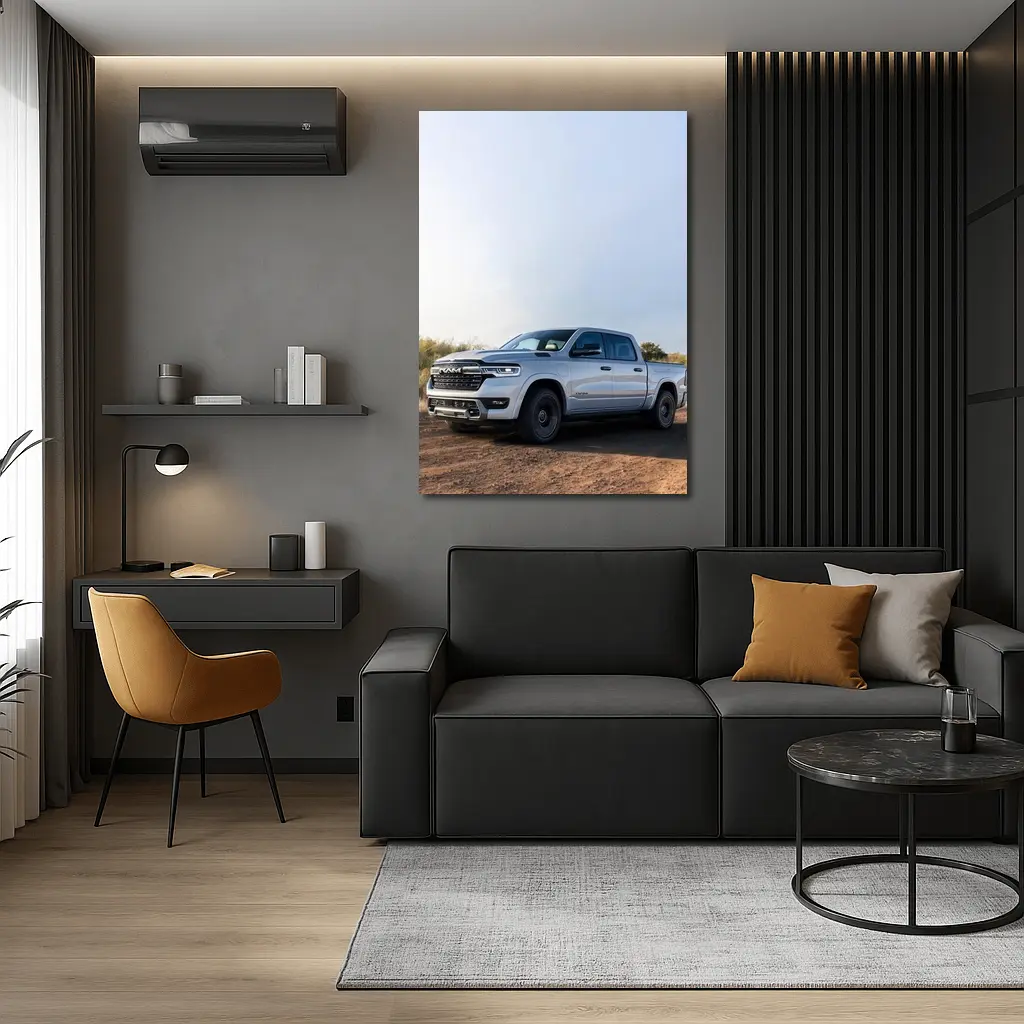 Ram Truck Silver Pickup Dusty Desert Road – Wall Art