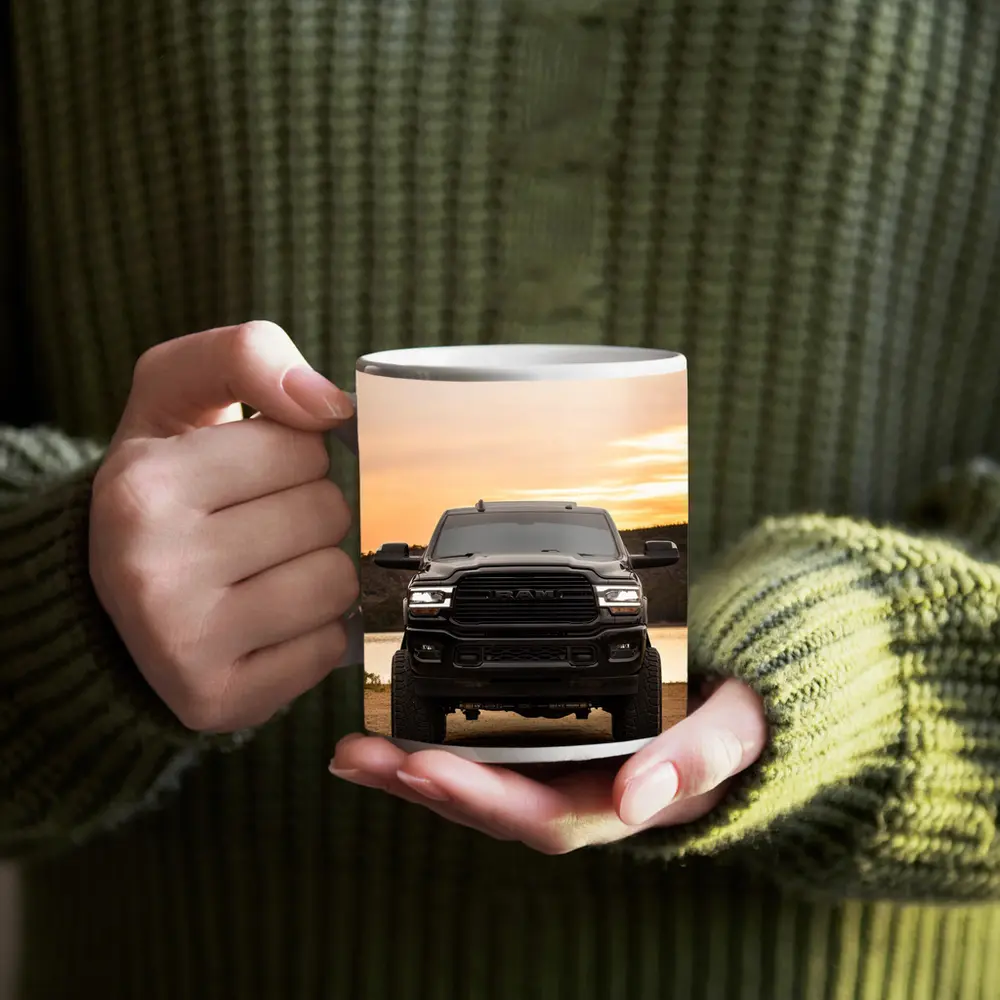 Ram Truck Black Front Sunset Lake – Mugs