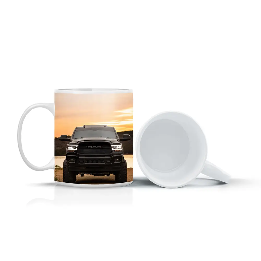 Ram Truck Black Front Sunset Lake – Mugs