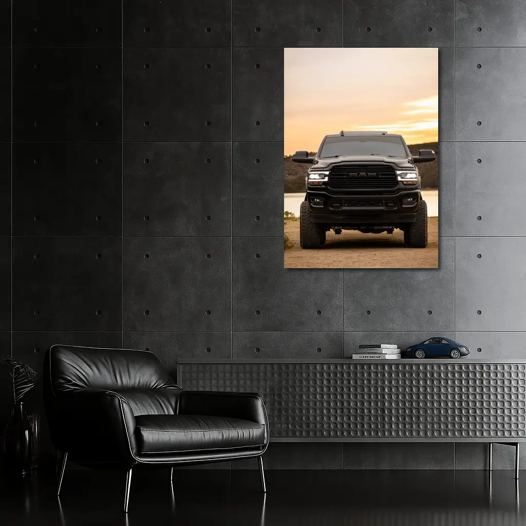 Ram Truck Black Front Sunset Lake – Wall Art