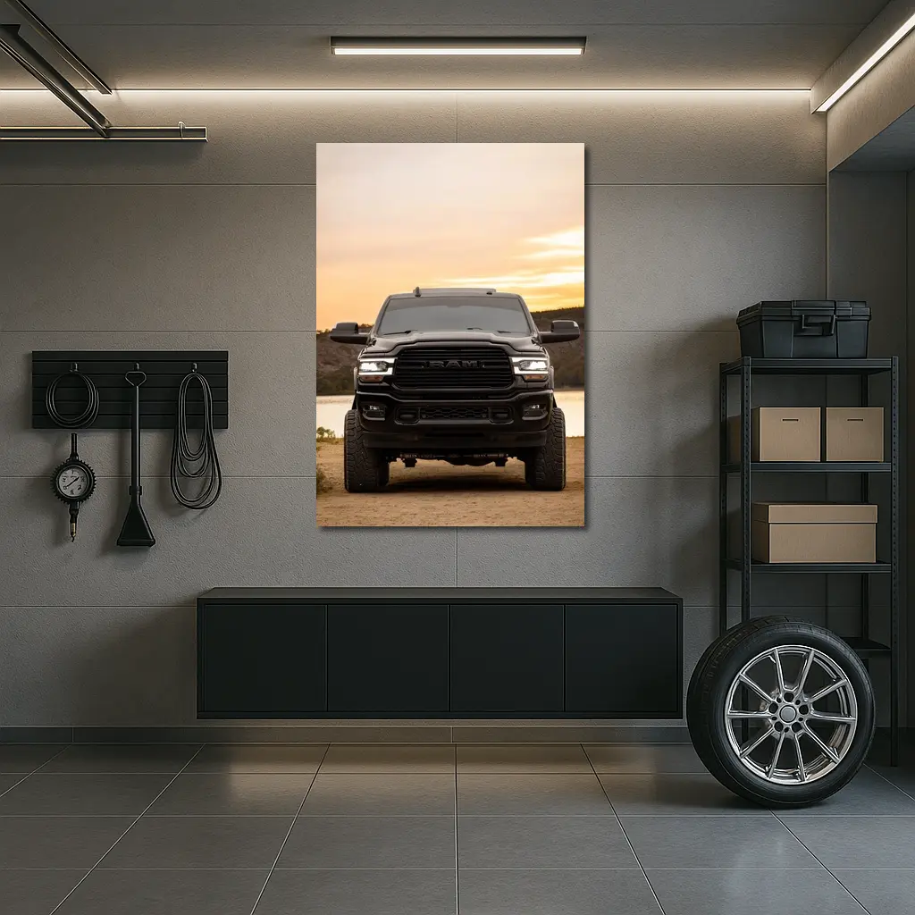 Ram Truck Black Front Sunset Lake – Wall Art