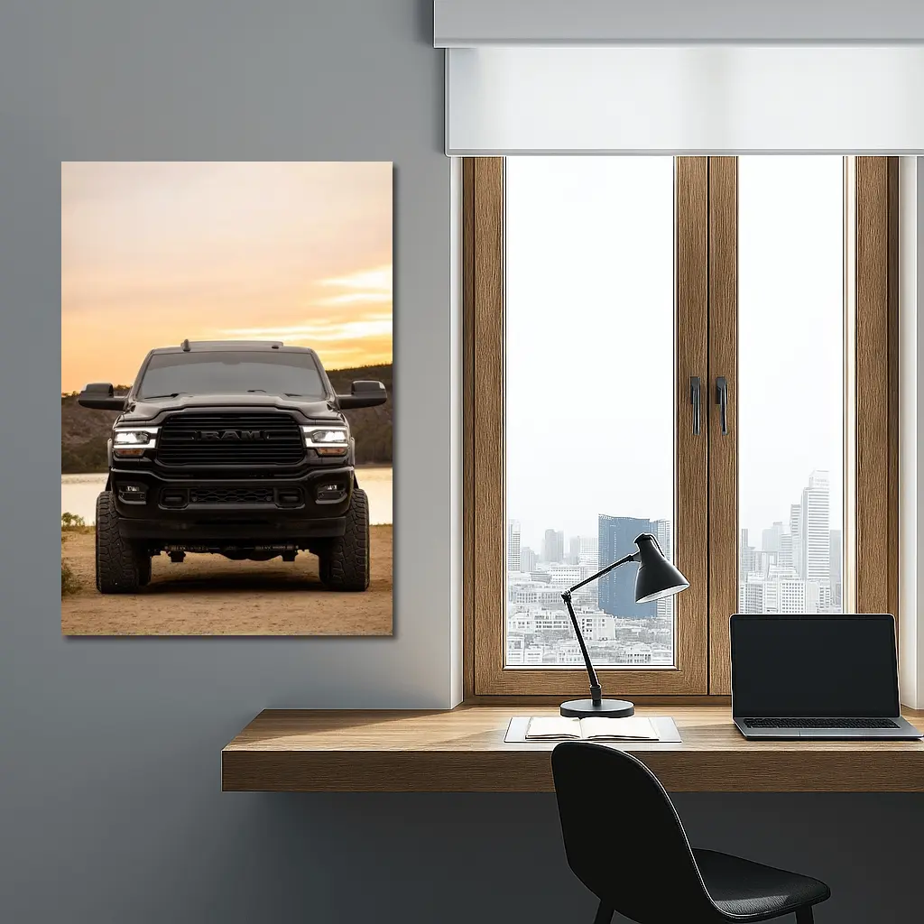 Ram Truck Black Front Sunset Lake – Wall Art