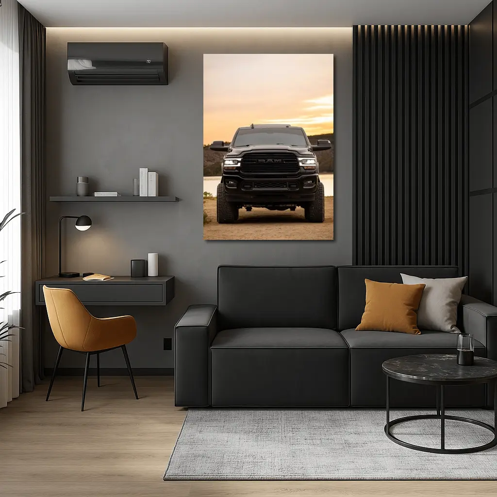 Ram Truck Black Front Sunset Lake – Wall Art