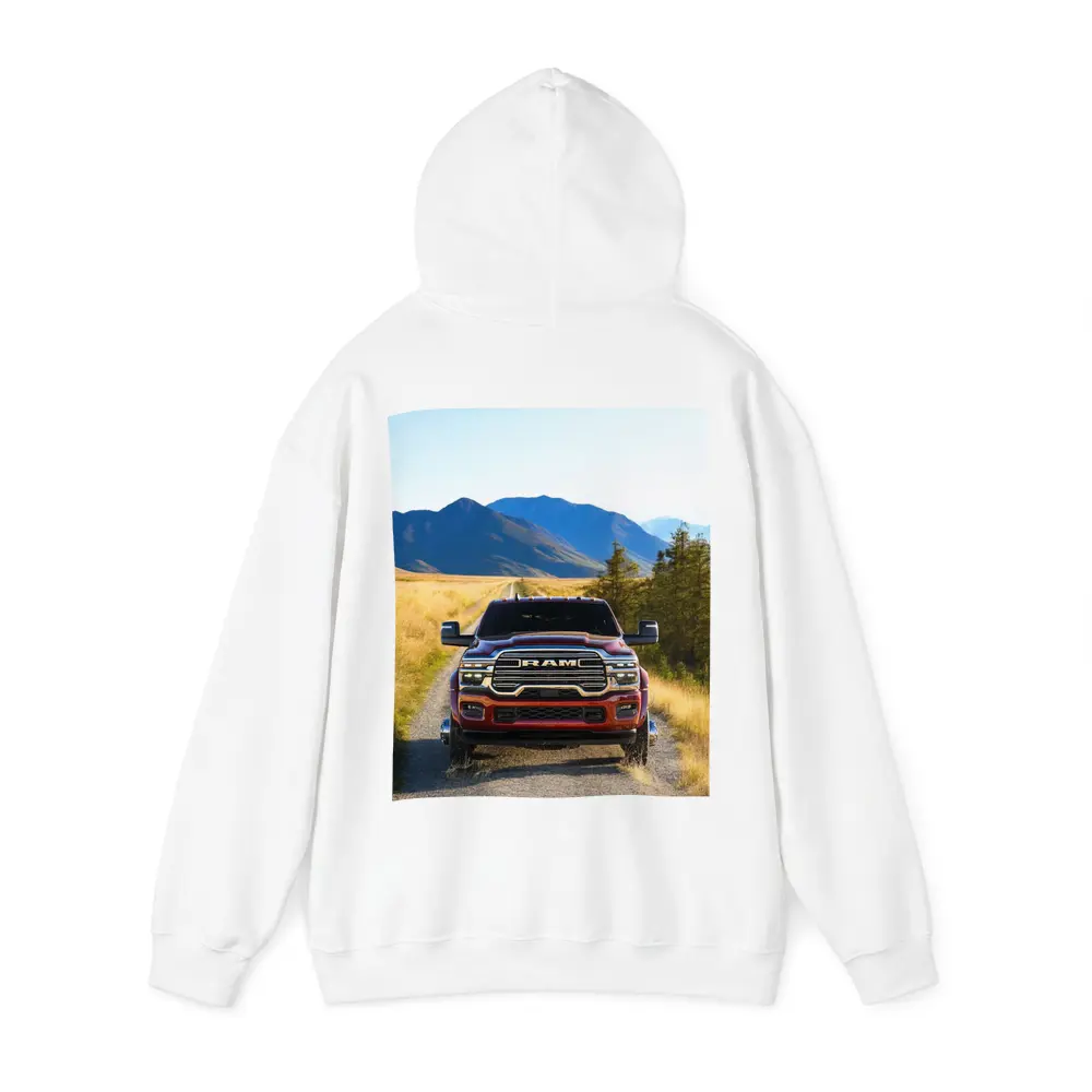 Ram Truck Gravel Road Mountain Background – Hoodies