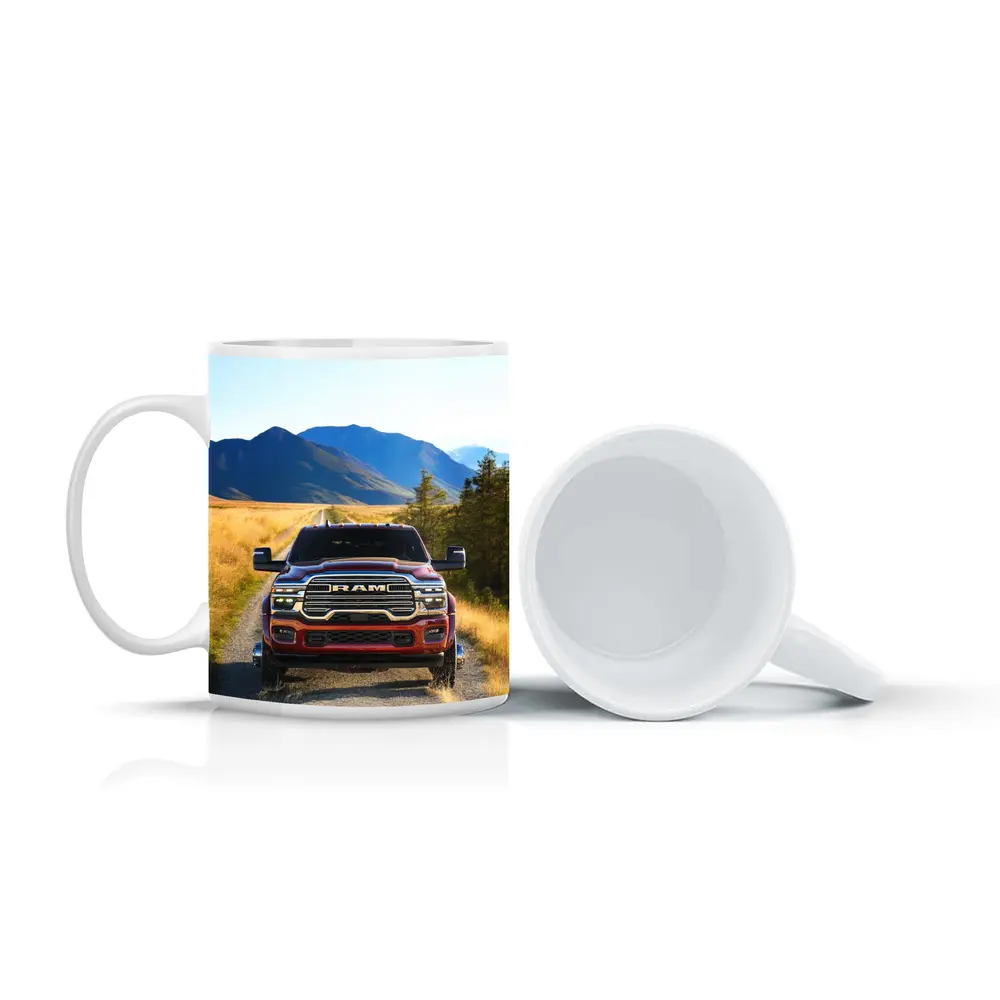 Ram Truck Gravel Road Mountain Background – Mugs