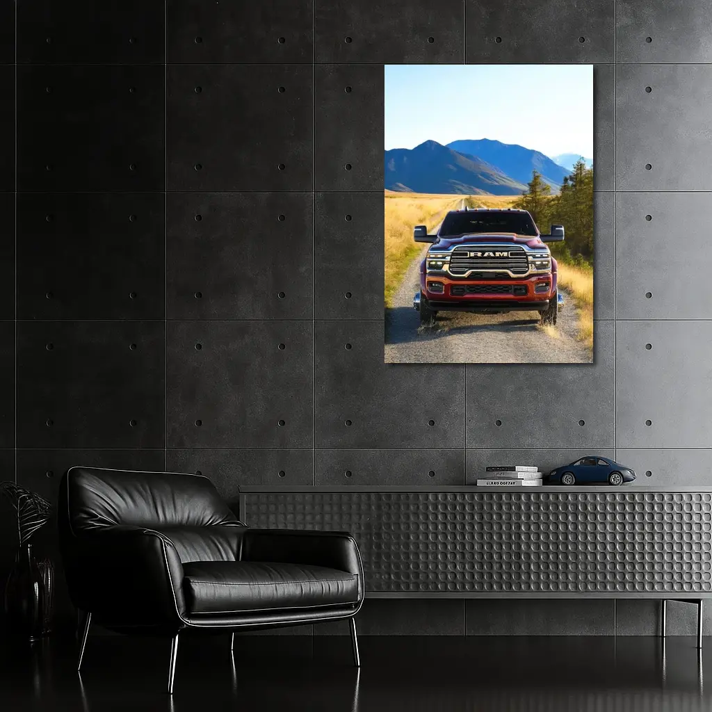 Ram Truck Gravel Road Mountain Background – Wall Art