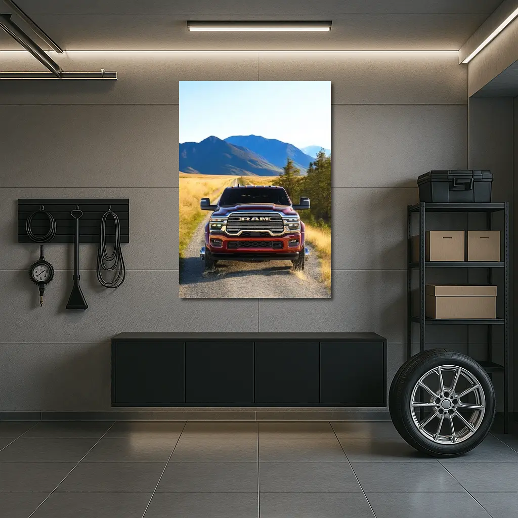 Ram Truck Gravel Road Mountain Background – Wall Art