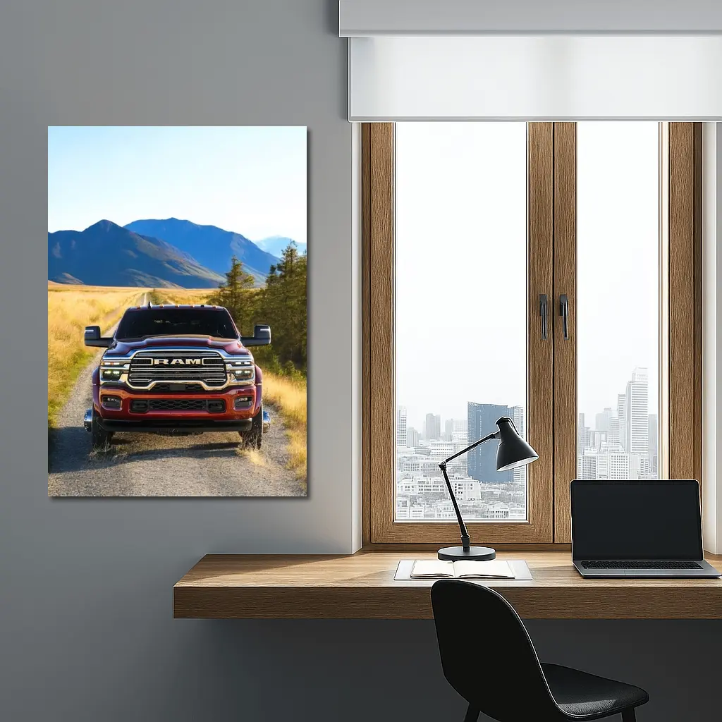 Ram Truck Gravel Road Mountain Background – Wall Art