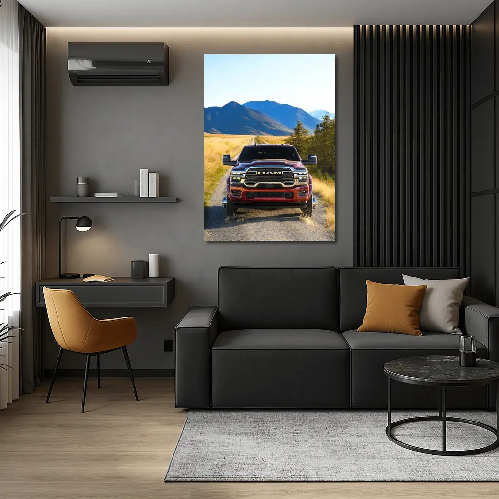 Ram Truck Gravel Road Mountain Background – Wall Art