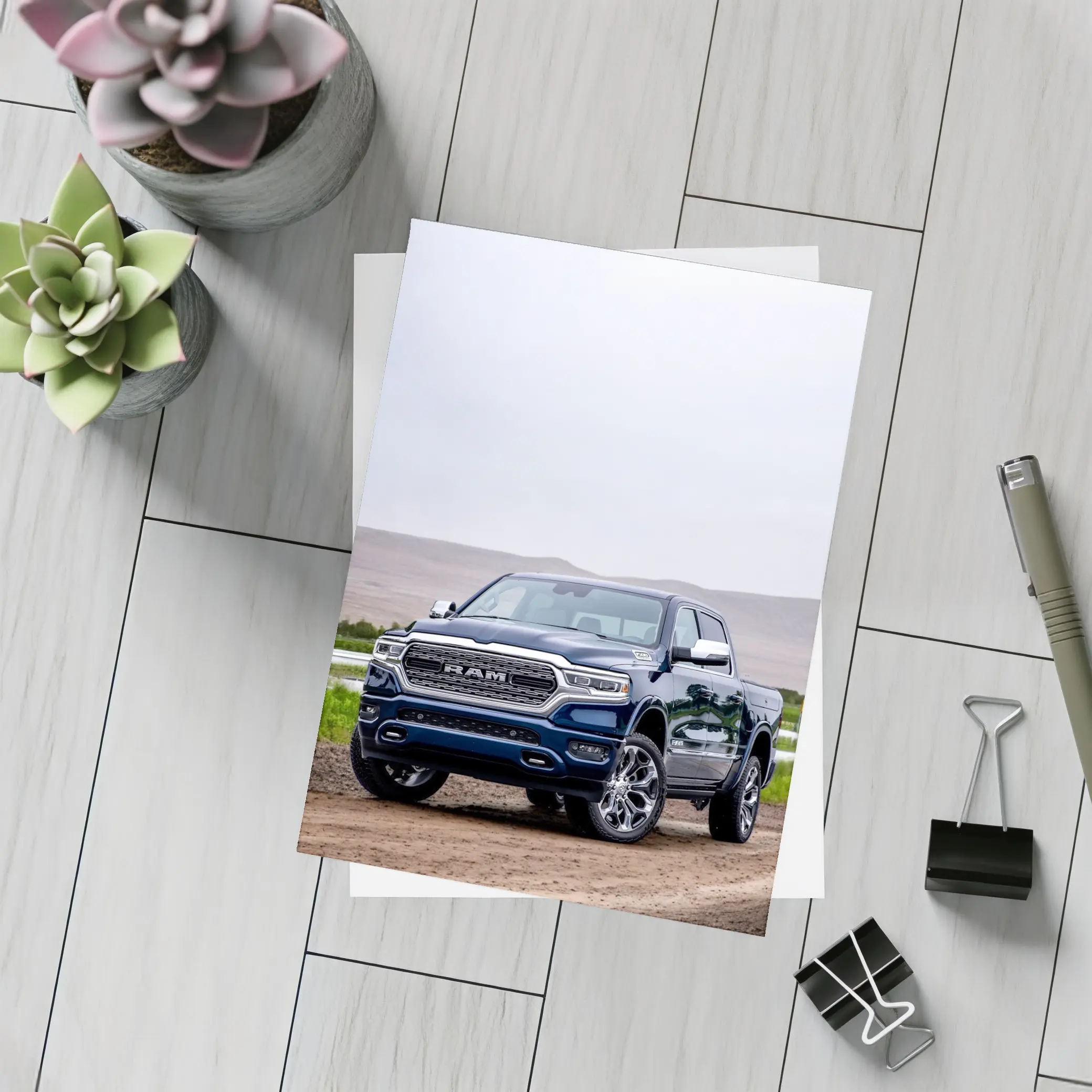 Ram Truck Navy Blue Dirt Road Desert – Postcards