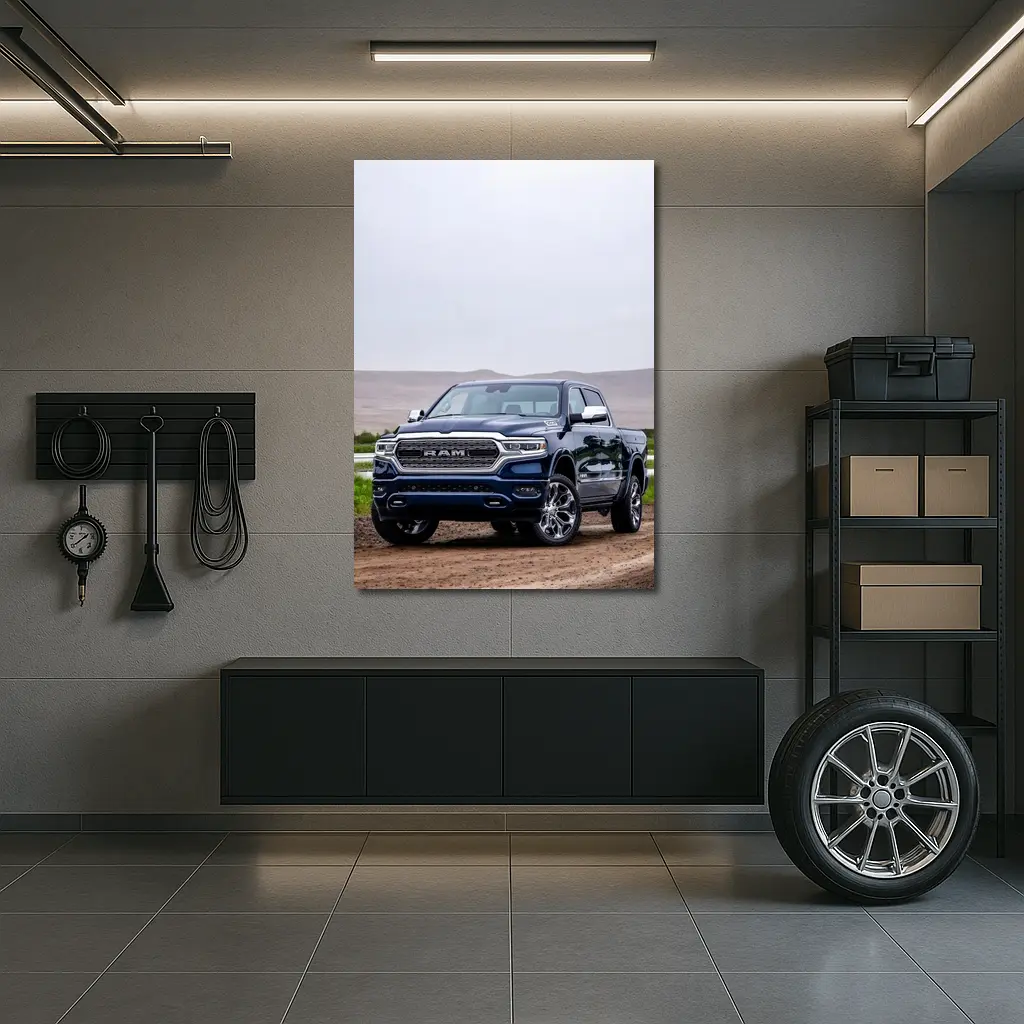 Ram Truck Navy Blue Dirt Road Desert – Wall Art