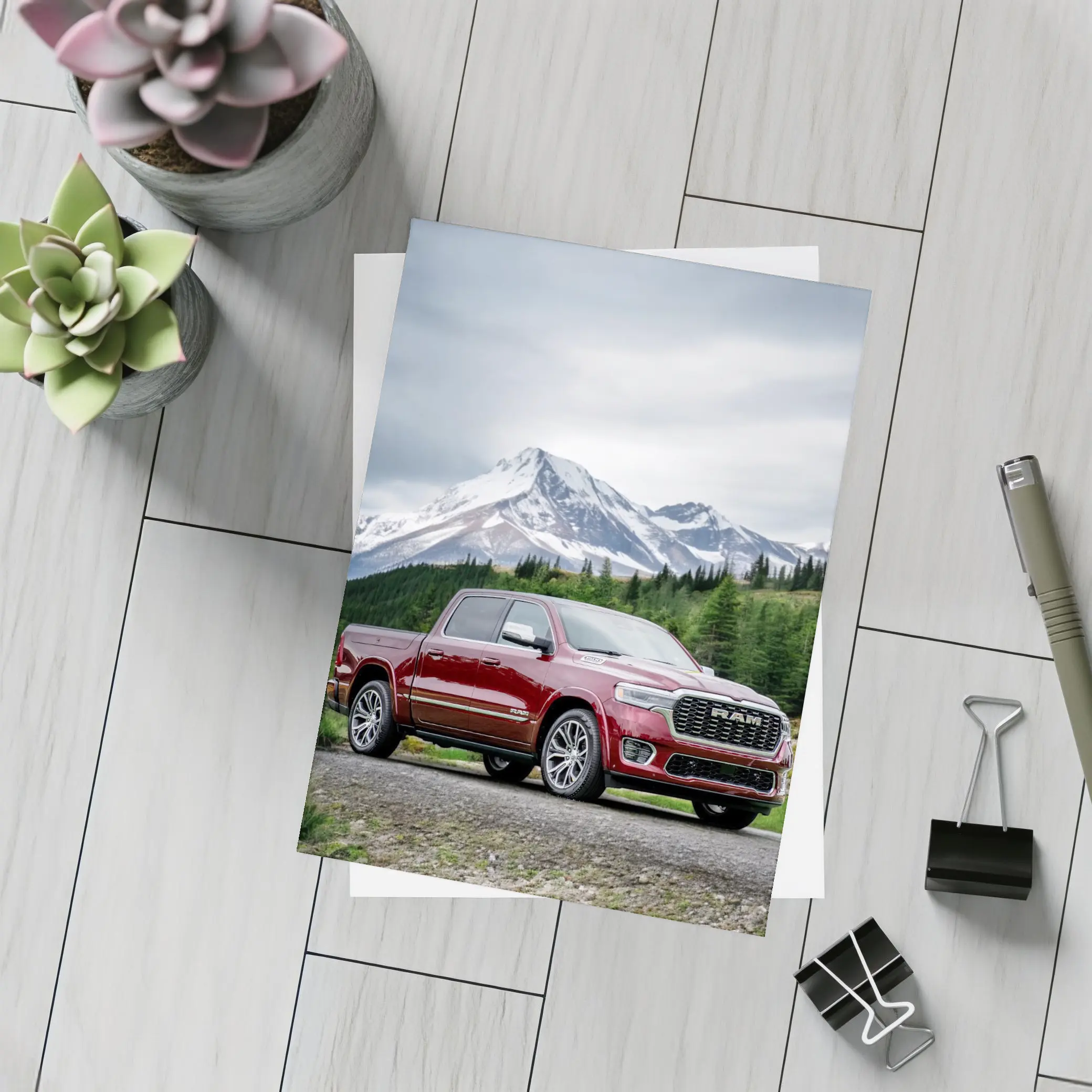 Ram Truck Deep Red Mountain Landscape – Postcards