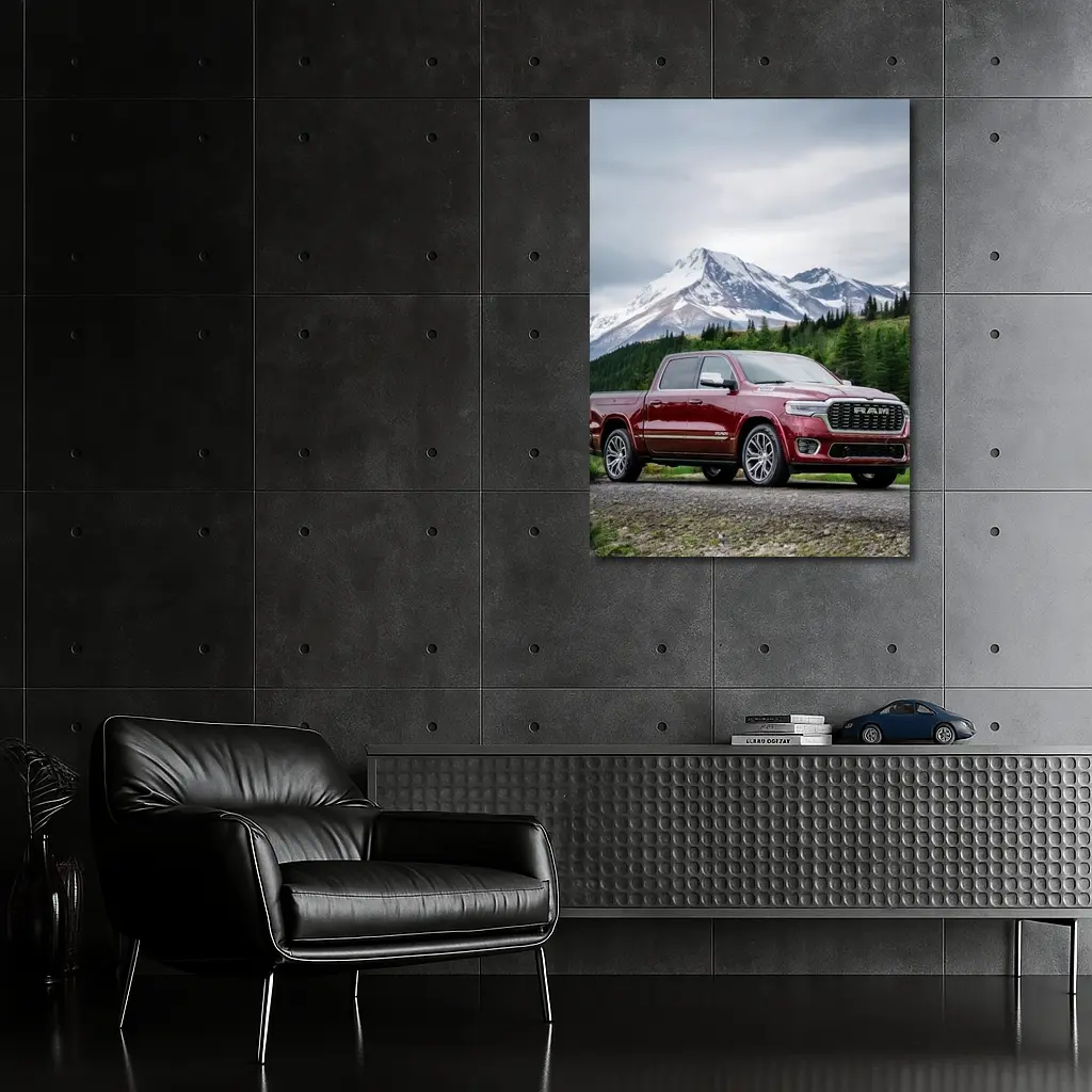 Ram Truck Deep Red Mountain Landscape – Wall Art