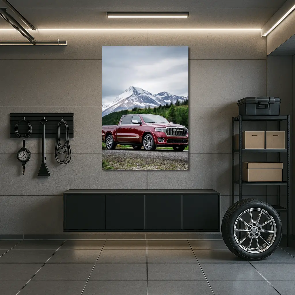 Ram Truck Deep Red Mountain Landscape – Wall Art
