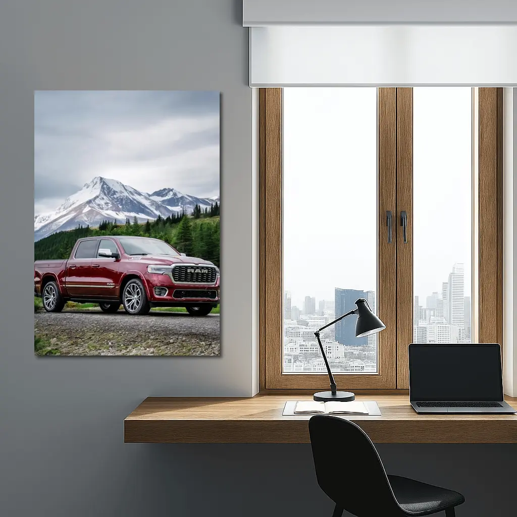 Ram Truck Deep Red Mountain Landscape – Wall Art