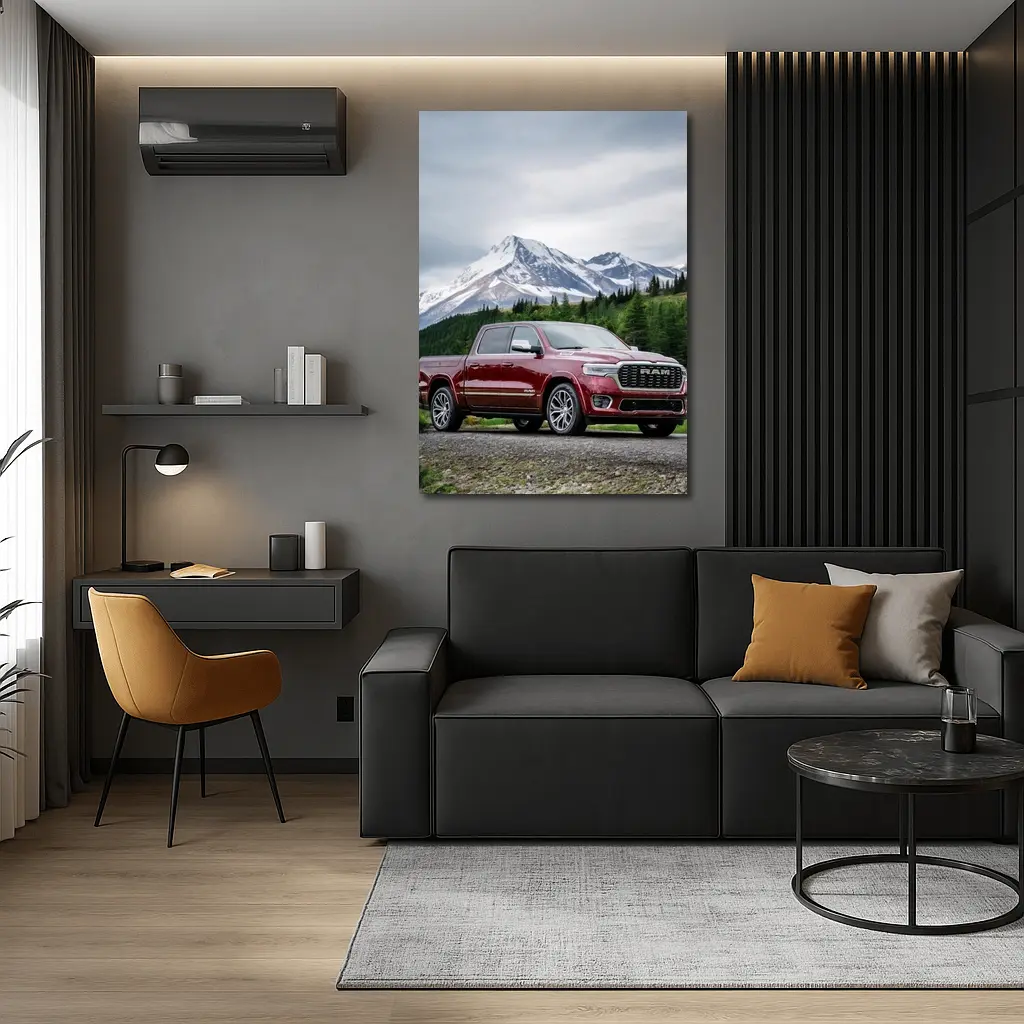 Ram Truck Deep Red Mountain Landscape – Wall Art