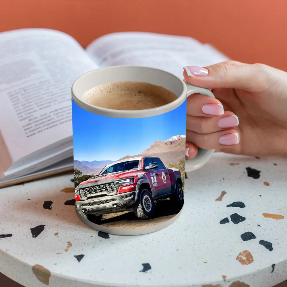 Ram TRX Truck Dirt Trail Mountain Background – Mugs