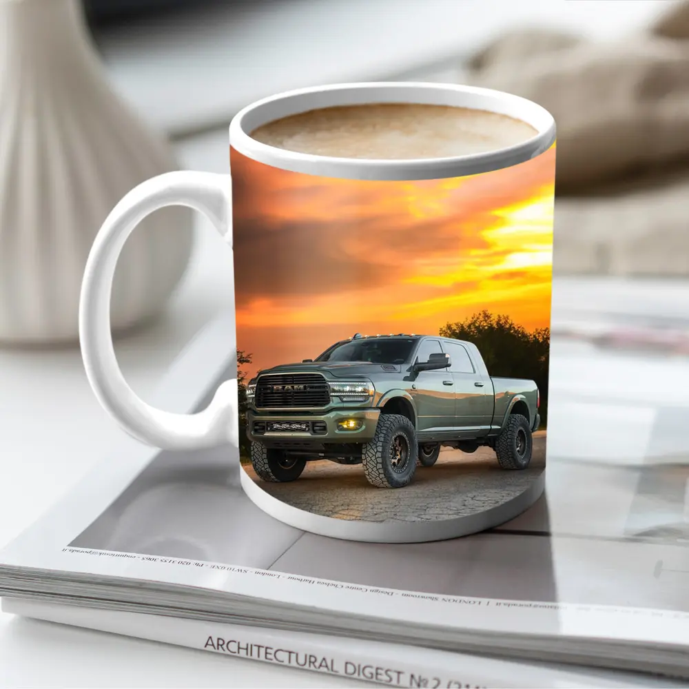 Ram Truck Lifted Green Sunset Sky – Mugs