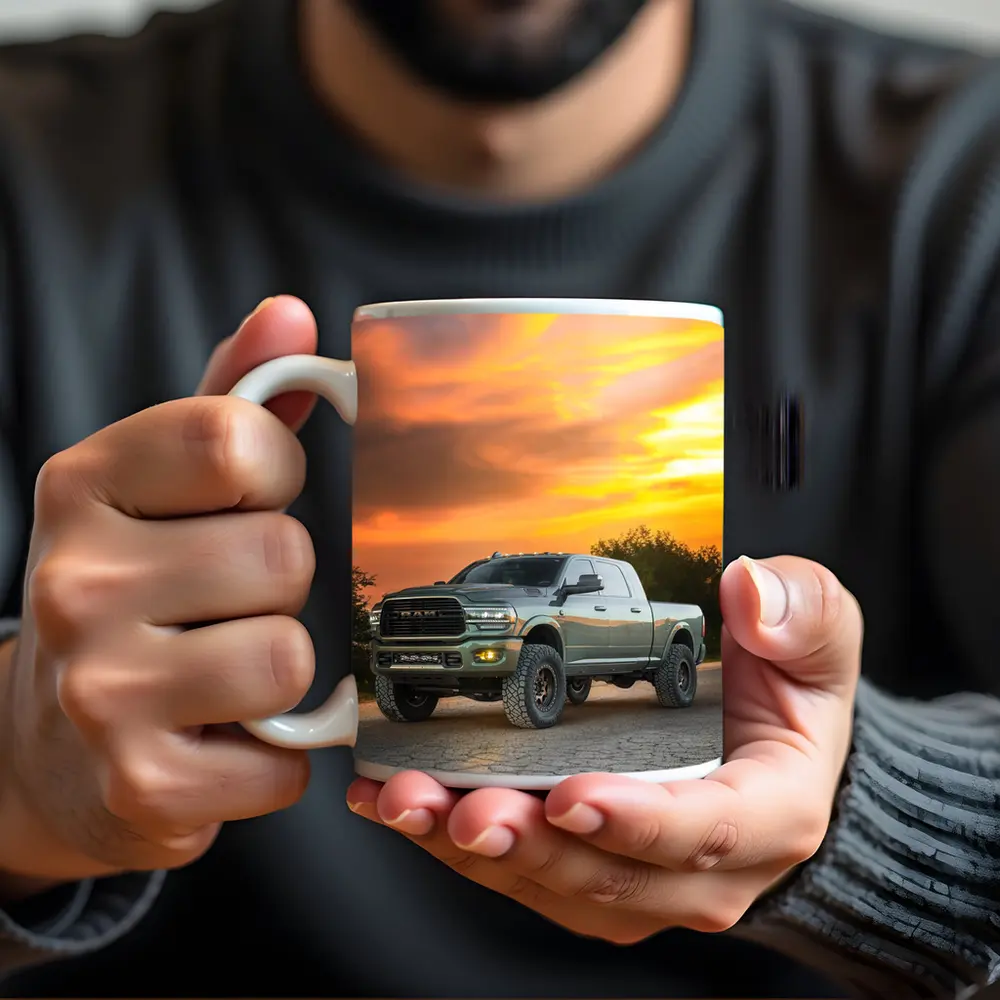 Ram Truck Lifted Green Sunset Sky – Mugs
